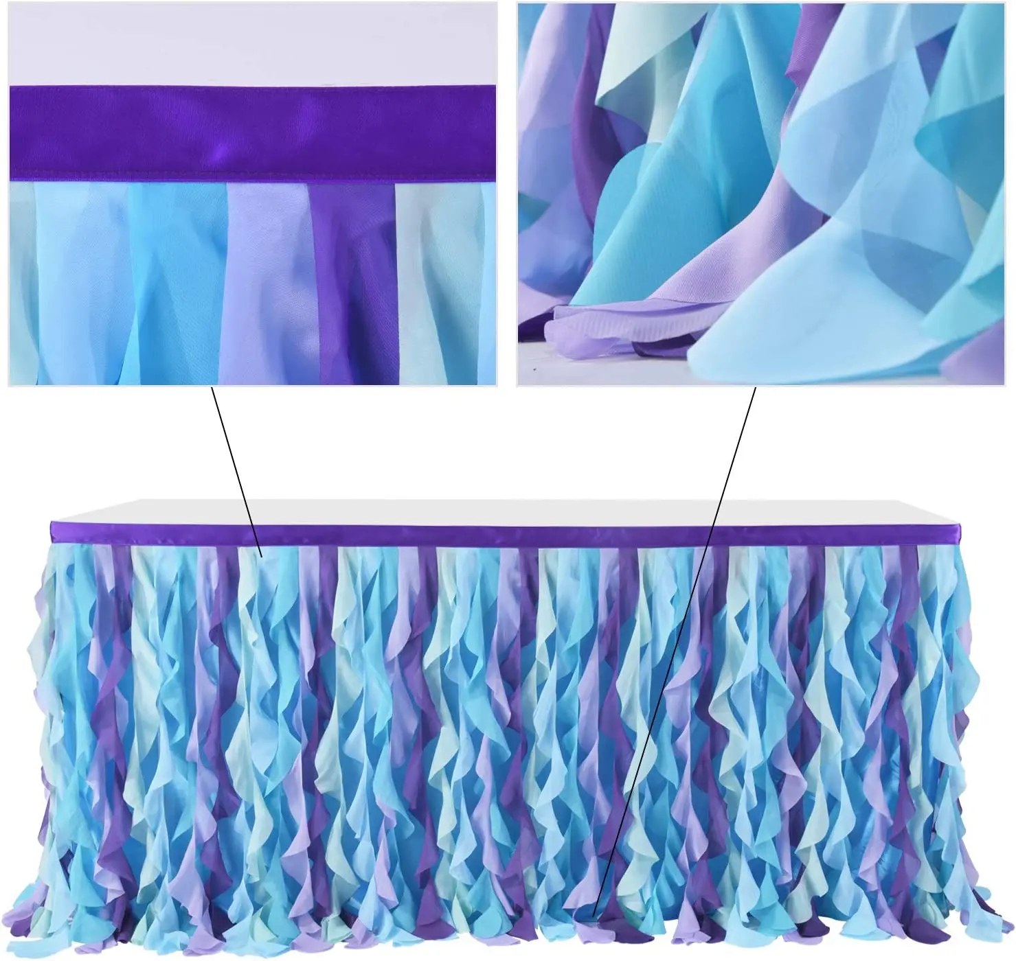 6FT Mermaid Unicorn Tulle Table Skirt Curly Willow Table Decor Colorful Theme Rag Cloth for Wedding Party Birthday Decoration