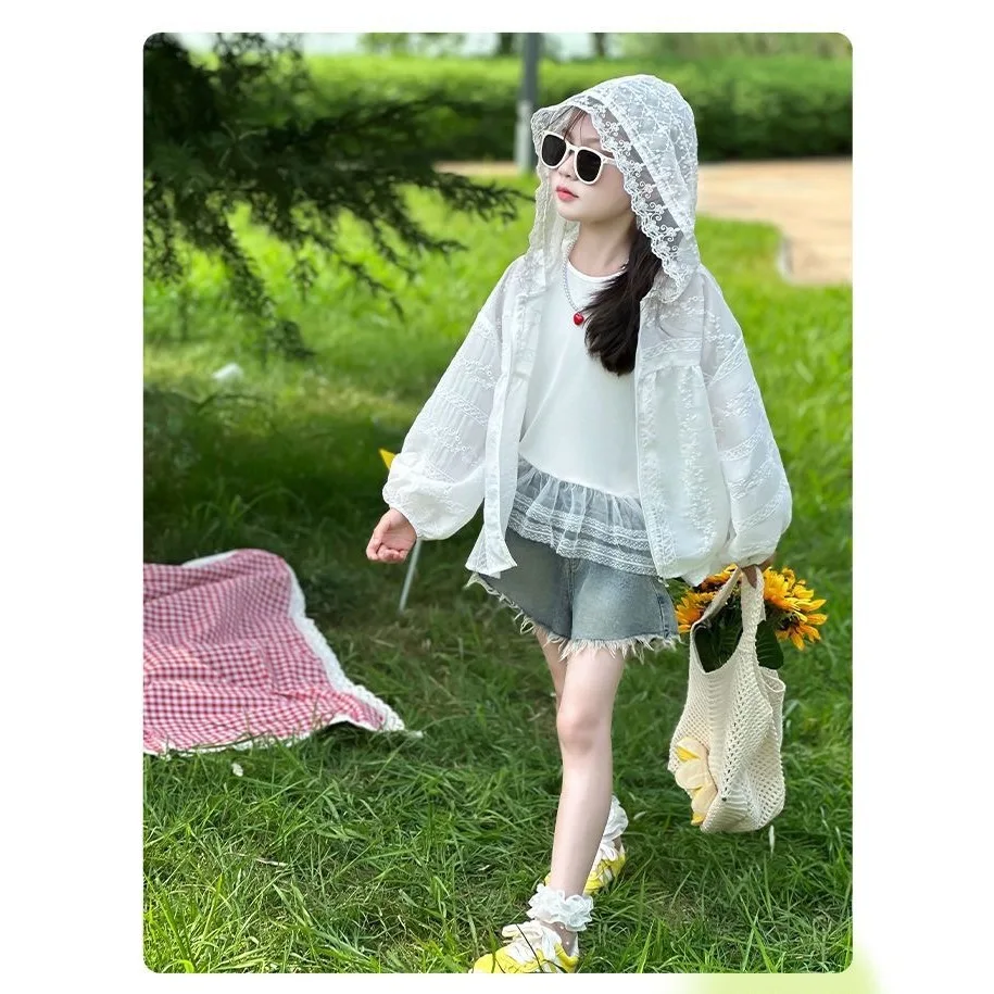 Girls Summer Lightweight Breathable UV Protection Outerwear Children's Clothing Anti-Uv Coat for Middle And Large Children - 5