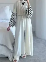 Abaya en lin avec broderie papillon pour femmes, caftan musulman modeste, kimono ouvert, manteau de luxe, vêtements islamiques, Dubaï, 2024 6