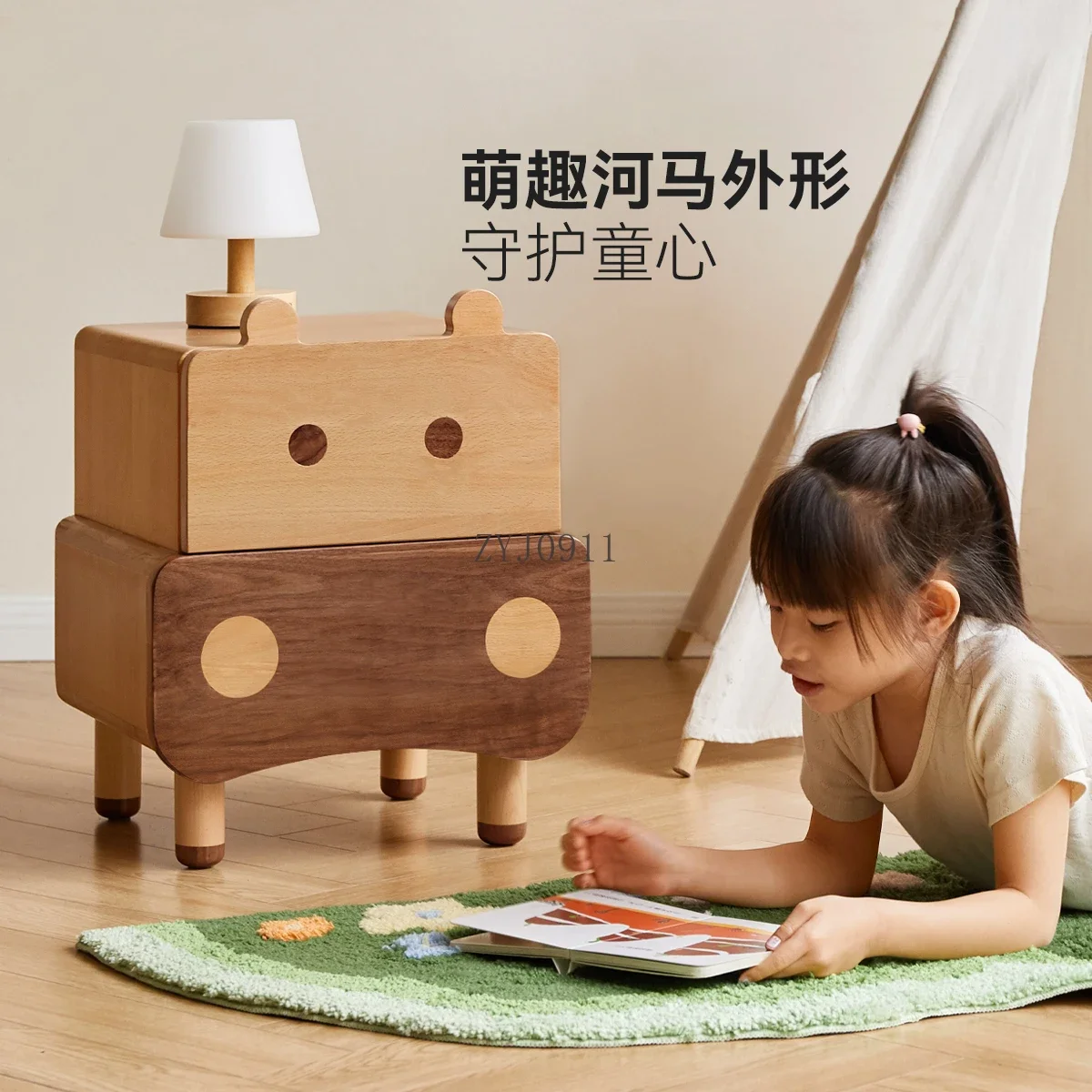 **All solid wood children's bedside table Modern simple bedside cabinet European beech bedroom cabinet