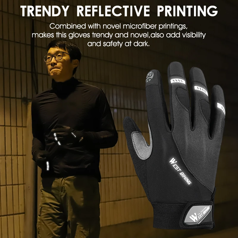 WEST BIKING Sports Protection Glove Thicken Shock Absorption Cycling Gloves Touch Screen Reflective Warm Glove Cycling Equipment