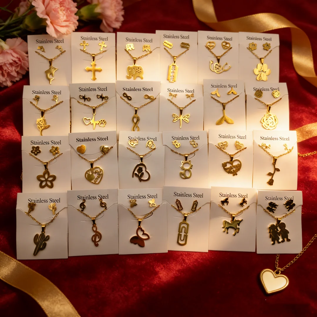 10-Piece Set, Random Combination Set, Stainless Steel Star and Moon Earrings and Pendant Set, Women's Jewelry, Mother's Day Gift 4