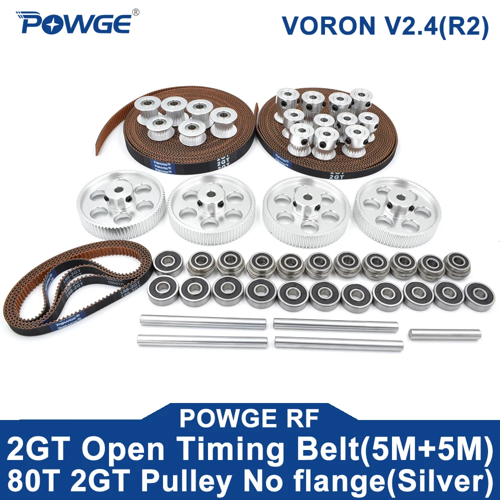 VORON 2.4 R2 Motion Kit GT LL-2GT RF EPDM Timing Belt 2GT Timing Pulley 16T/20T/80T 45# Shaft F695 ABEC7 Ceramic Bearing rubber belt transmission drive belt synchronous belt