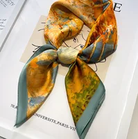 Роскошный модный принт 70*70 см, шелковый квадратный шарф, женский мягкий атласный ободок для волос, шейный платок, галстук, женская повязка на голову, платок, сумка, лента — изображение 5