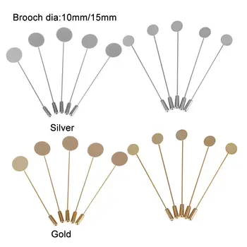 دبوس بروش طويل مطلي بمعدن اللؤلؤ والنحاس ، دبوس طية صدر ذاتي الصنع ، صناعة مجوهرات الفساتين ، قاعدة دبابيس ، ملحقات صينية ، 10: 50 لكل مجموعة 5