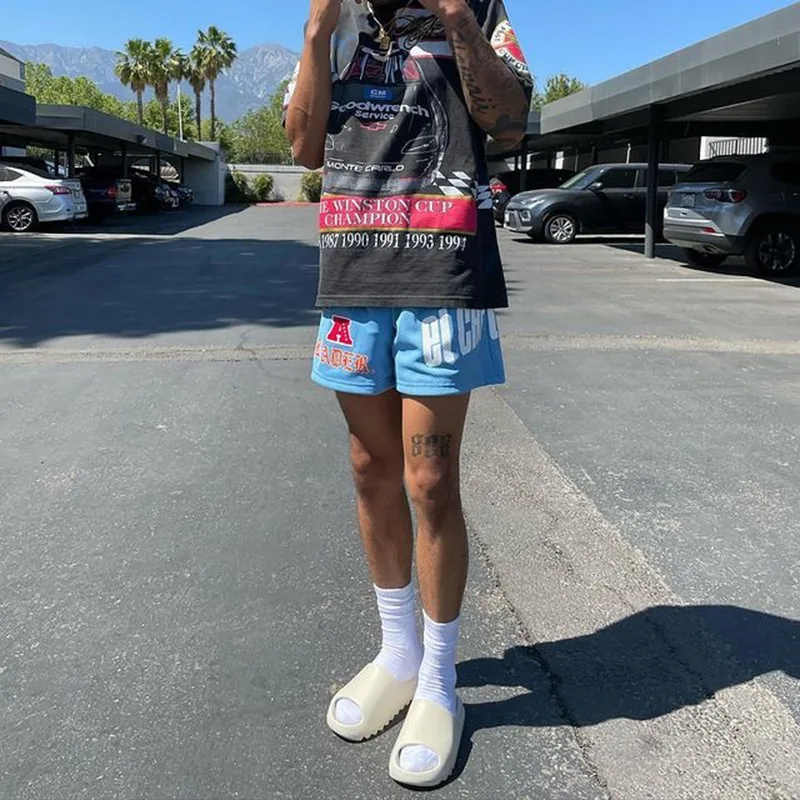 남성용 헬스장 피트니스 스포츠 캐주얼 농구 반바지, 달리기 메쉬 반바지, 서핑 비치 쿼터 바지, 미국 트렌드, 여름