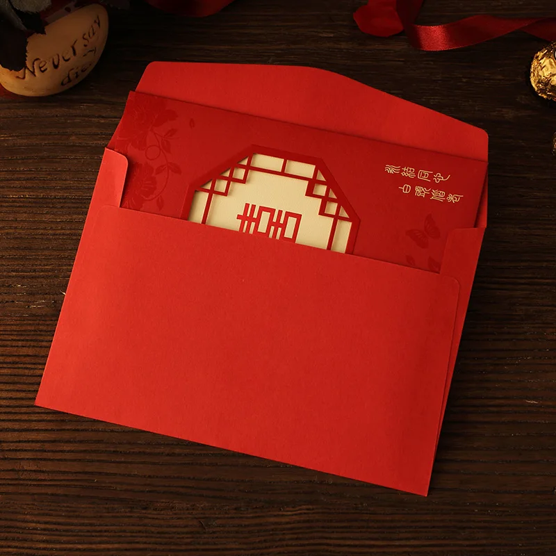 Chinese Red Double Happiness Wedding & Engagement Invitation Cards Printed,50Pcs