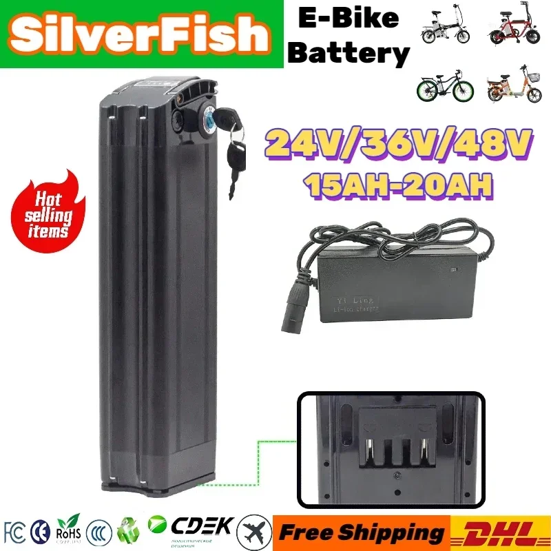 

48V 20AH 15AH Silverfish Lithium Electric Bike 800W 500W 24V 36V Lithium Ion Electric Bike Bicycle 48V18650 Battery Pack+Charger