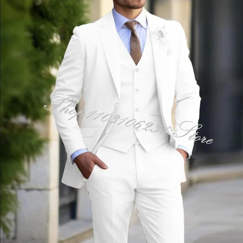 Black Men's Formal Suits Jacket Vest Pants Three pieces Business Slim Fit Wedding Men's Groom Tuxedos Blazer Trajes De Hombre