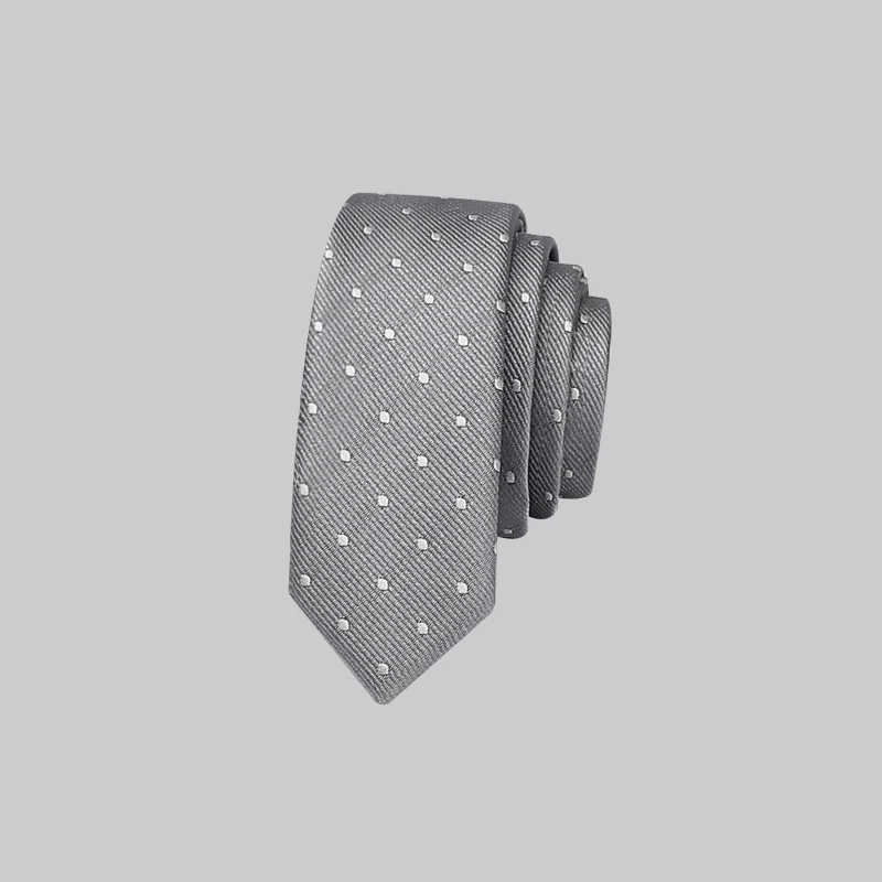 

High Quality Grey Dot Skinny Ties for Men Fashion Casual 4CM Gravata Slim Necktie Silk Narrow School Student