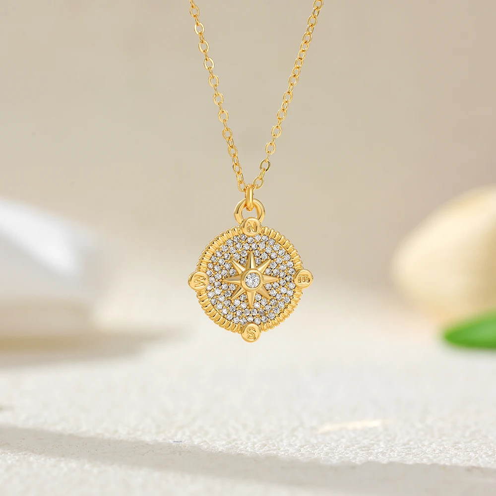 Personality Full with Cubic Zirconia Thick Star Circle Pendant Neckalce Versatile for Everyday Wear Stainless Steel Jewelry New