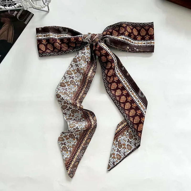 2026 Neu eingetroffen: Damen-Haarschal, modischer schmaler Satin-Schal mit Blumenmuster, Seidenband, Haarband, Taschenhenkelband – Detail 7