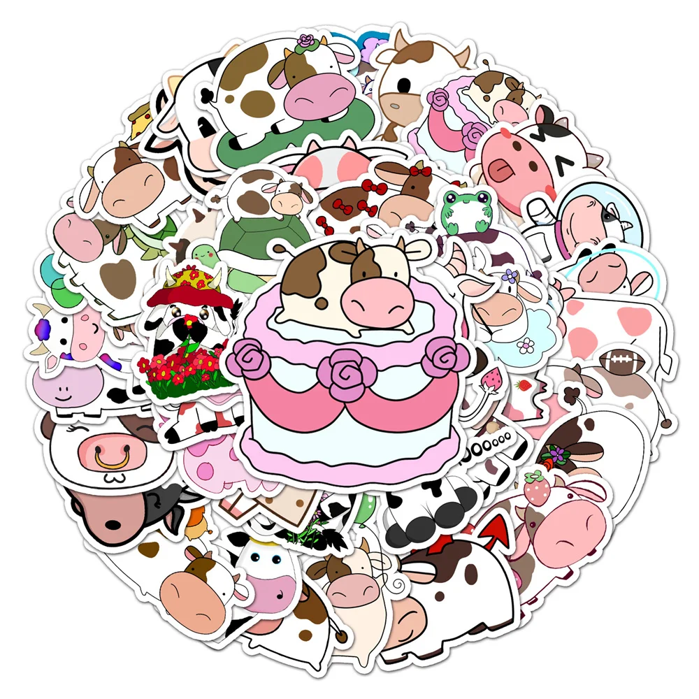 50pcs Ins Cute Cow Stickers Pack Stationery Ipad Phone Scrapbook DIY Animal Sticker Journal Accessories Craft Supplies