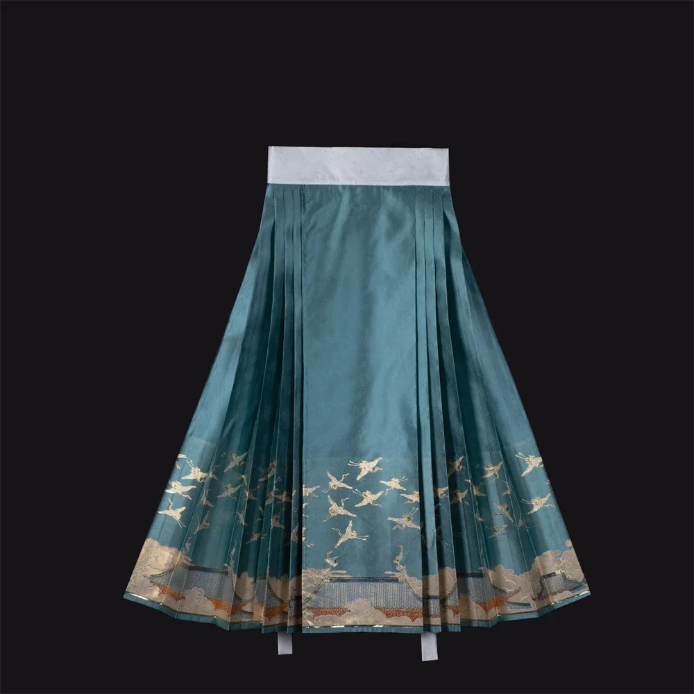 

Youchun 3 Colors Spring Imitation Flower Ming Dynasty Crane Hanfu Women Weaving Gold Yarn Horse Face Skirt Huizong Ruihe Figure