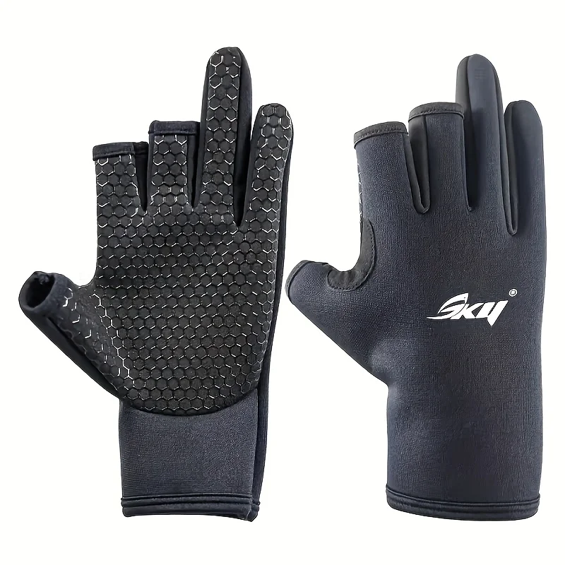 ZYZHE Verstärkte Angelhandschuhe Rutschfest, Warm, Verschleißfest Schnelltrocknend Hochwertige Drei-Finger-Schnitt-Angelhandschuhe – Detail 6