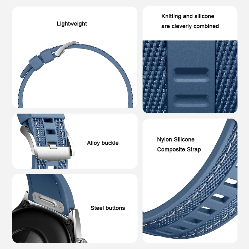 Premium 22mm Soft Silicone Nylon Replacement Wristband - Durable Strap