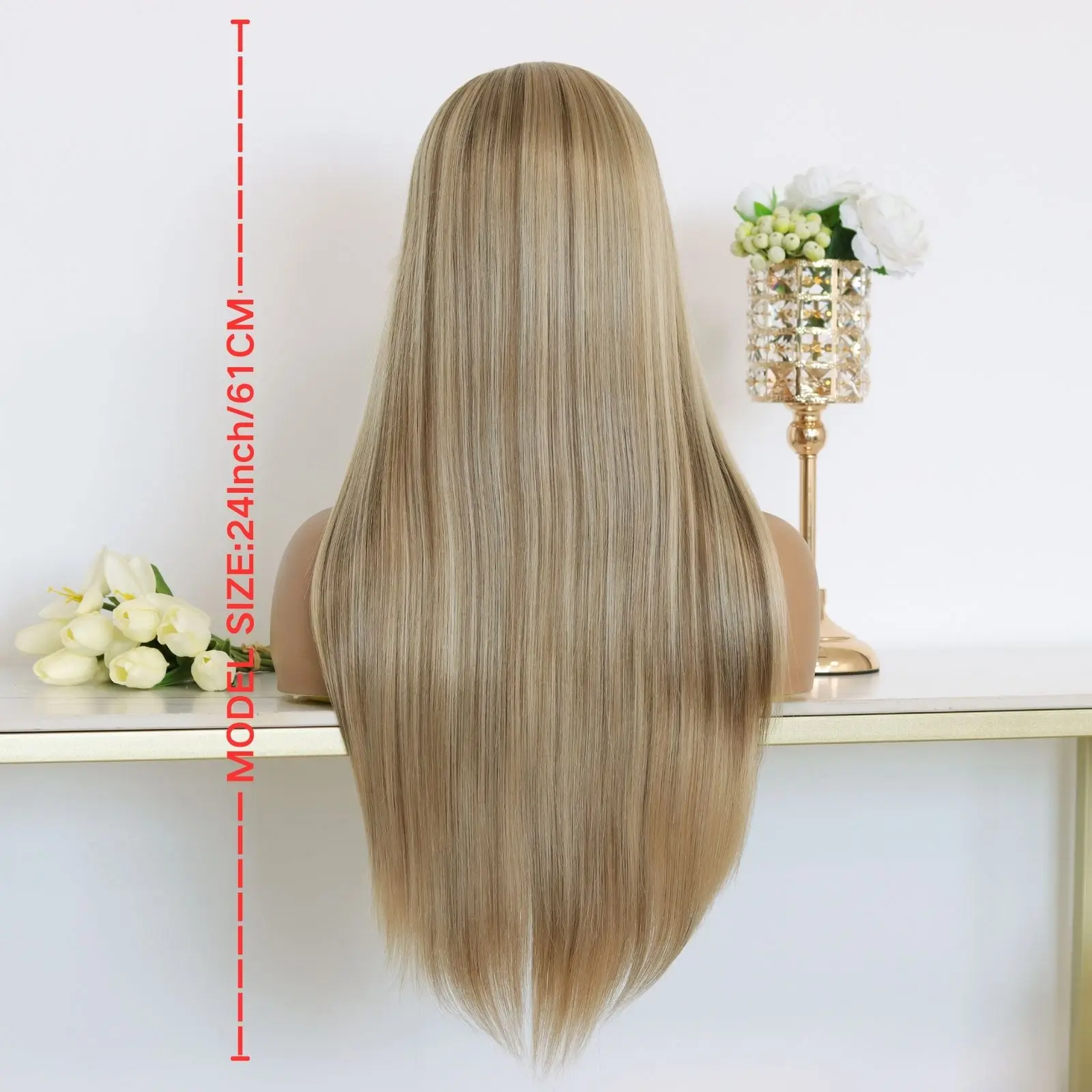 Highlight Honey Blonde 13X4 Lace Front Synthetic Wigs For Women Long Straight Ombre Brown Mixed Blonde Lace Front Wig For Women