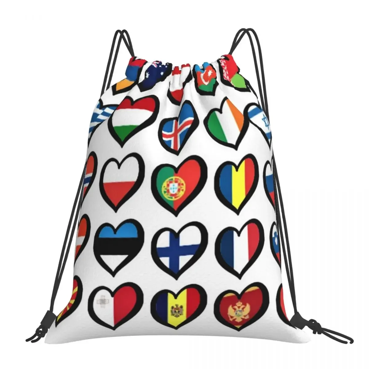 

Eurovision Song Contest Flags Hearts Backpacks Drawstring Bags Drawstring Bundle Pocket Sundries Bag Book Bags For Woman School