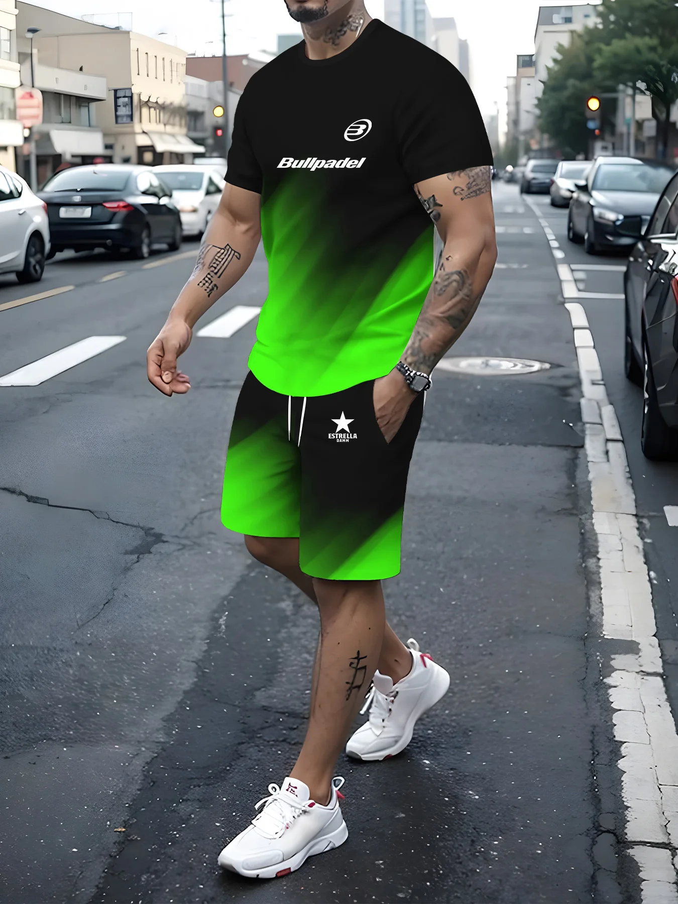 thumbnail image 1 of Conjunto de camiseta con estampado 3D de Bullpadel para hombre, ropa informal de cuello redondo, estilo deportivo simple, moda de verano, 1 of 4