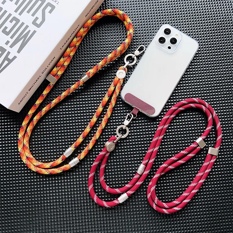 Elegant Silver Adjustable Crossbody Lanyard with Double Buckle and Wrist Strap