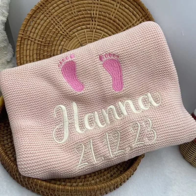 Personalized Baby Blanket Boy Girl Soft Breathable Newborn Stroller Crib Cover Knitted Blanket with Name Shower Gifts 3