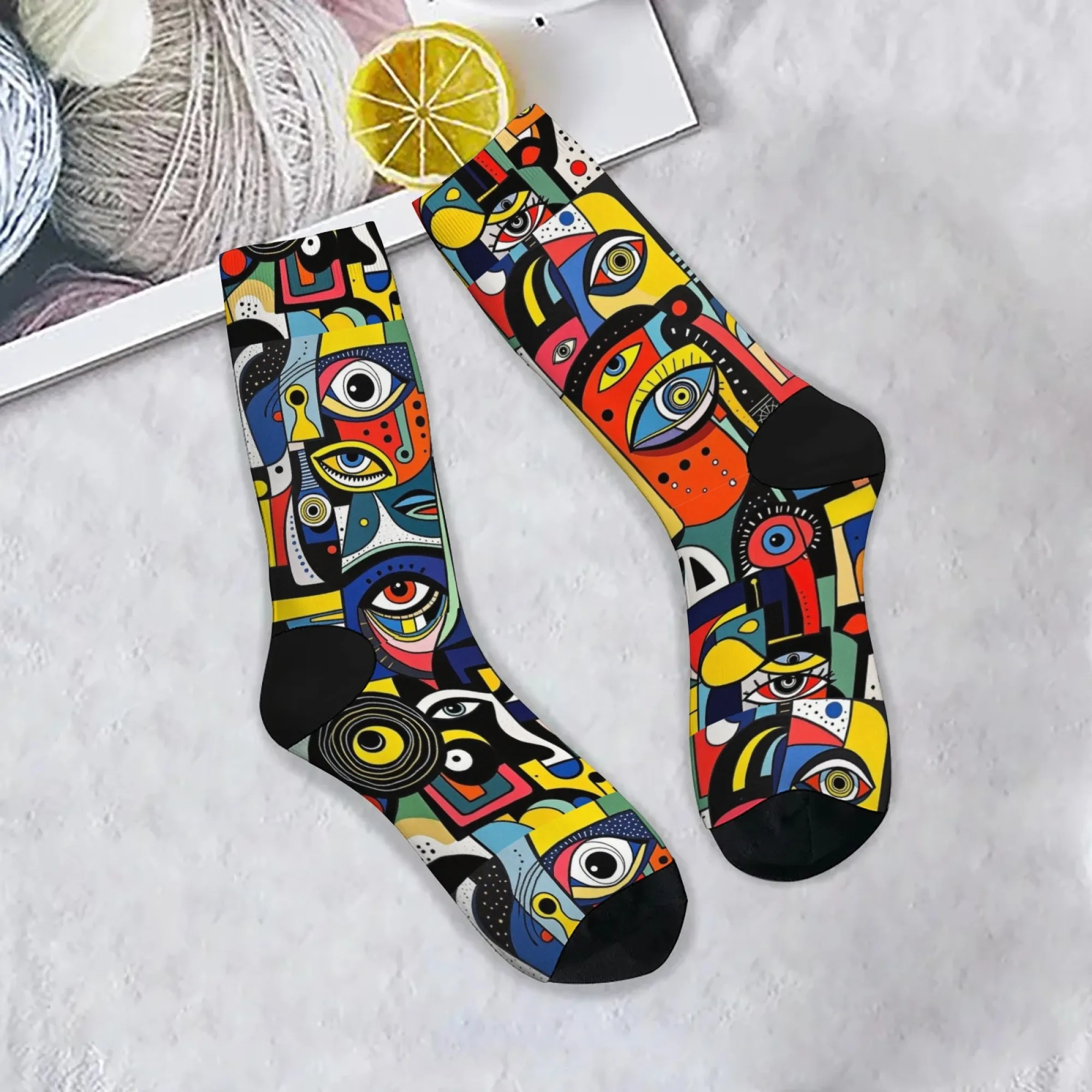 Geometric Pop Art Men's Casual Socks - Comfortable, Breathable, Non-Slip, Warm, Fun & Novelty Design