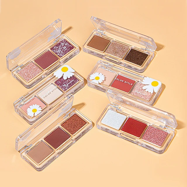 Discover the 1pc 3 Colors Small Daisy Eyeshadow Palette - a portable and versatile makeup essential.