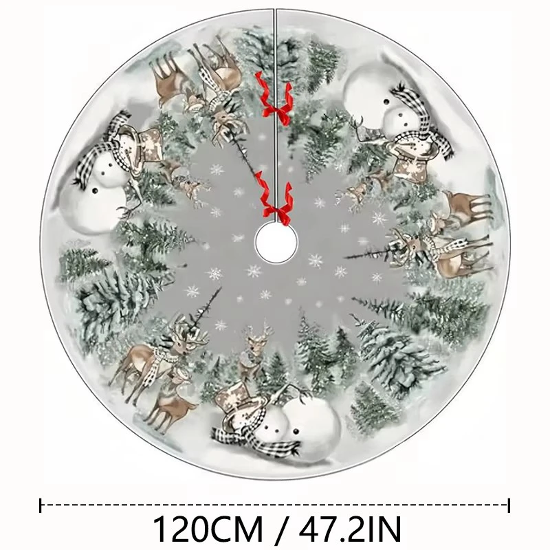 90/120cm Christmas Tree Skirt Snowman Reindeer Snowflake Tree Mat 2024 Christmas Home Decoration Winter Holiday New Year Gifts