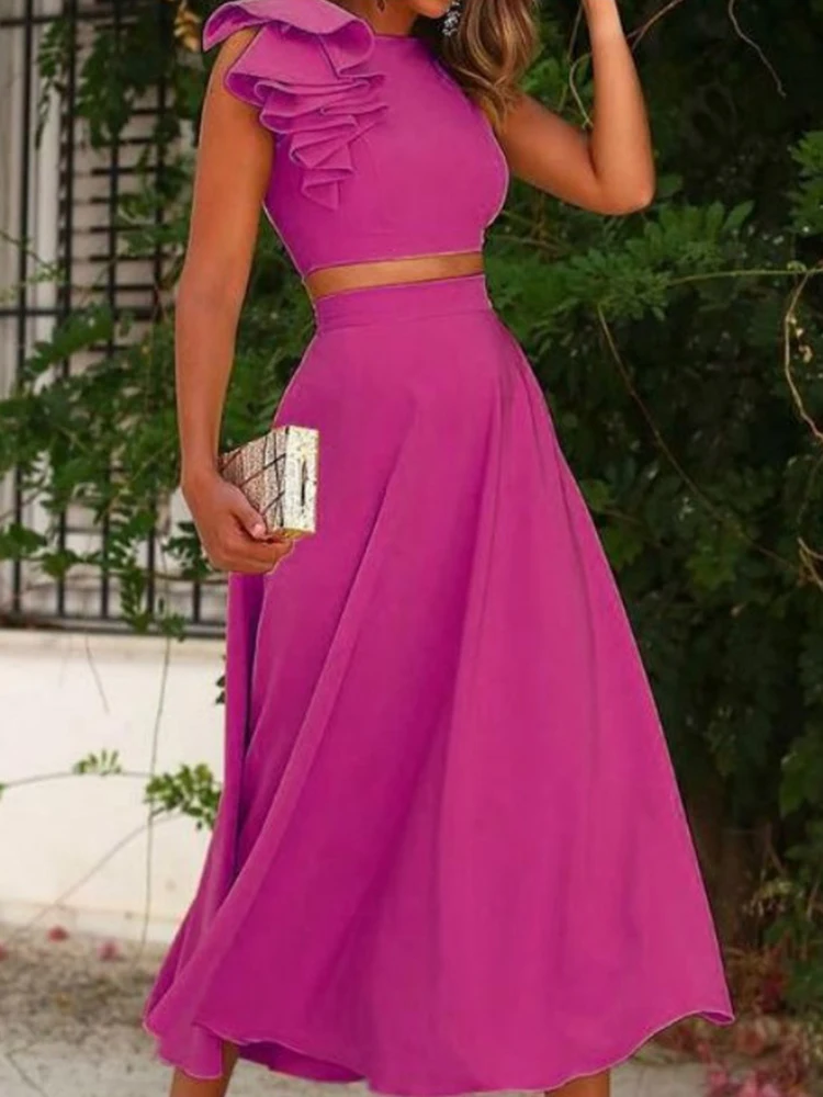 Womens Crop Top Long Skirt Set Summer Clothes Long Skirt Set Long