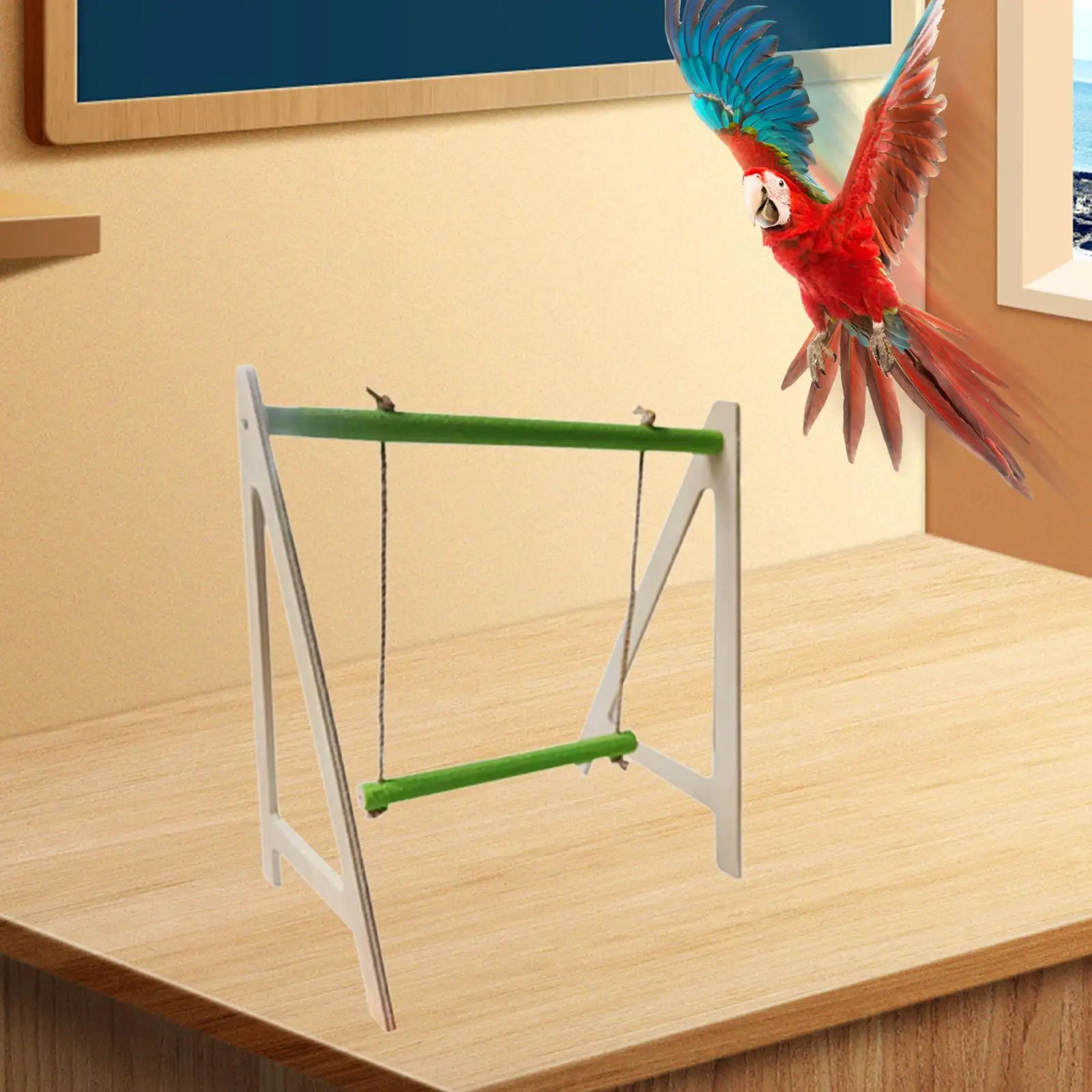 Bird Parrot Hammock Perch Rest and Play Parrot Play Stand Wooden Parrot Chewing Toy for Budgies Cockatoo Conure Parakeet