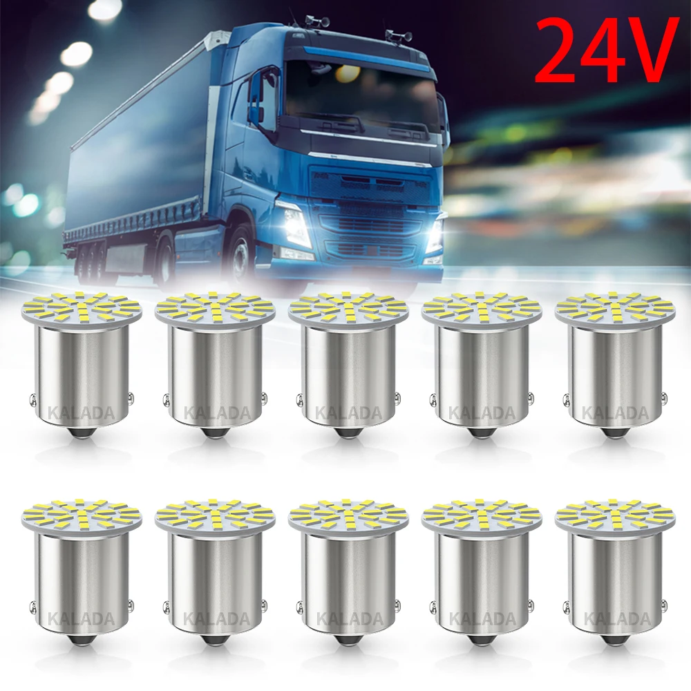 10pcs 24V LED 1156 BA15S 1157 BAY15D Car LED Lights 22*3014SMD For Truck Bus RV Bulbs DRL Daytime Running Tail Signal Lamp White