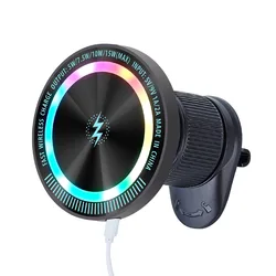 Premium 15W Magnetic Wireless Car Charger with Fast Charging Air Vent Mount (A - ambient lighting)
