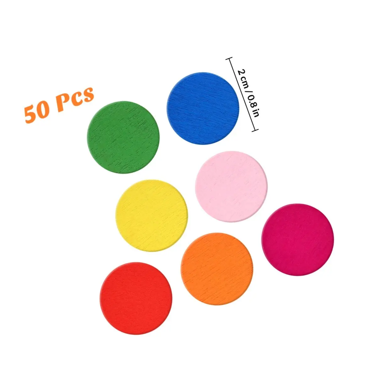 50Pcs 학생들을위한 다채로운 나무 디스크 학습 도구 수학 교육 보조 도구 어린이를위한 둥근 나무 조각 수공예 교육