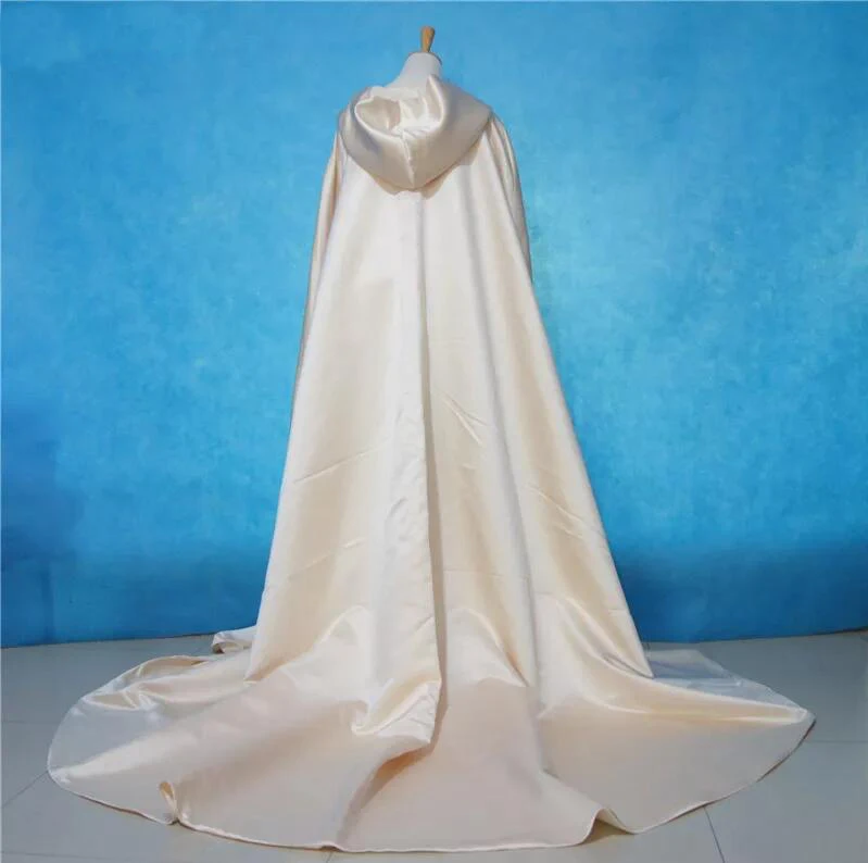 Long Wedding Cape Bridal Cloak Satin Hooded Cape Shawl Coat Costume Cosplay Party Wrap Custom Made Colour