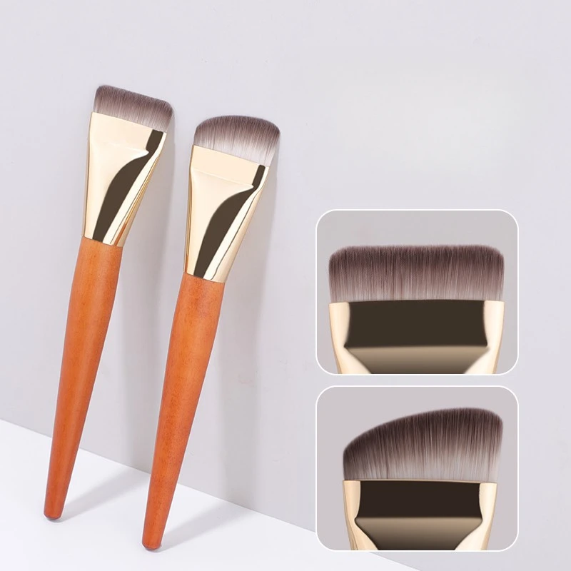 Brosse de maquillage à tête plate ultra-fine avec manche en bois, accessoire de beauté pour fond de teint liquide, nouveauté 2024