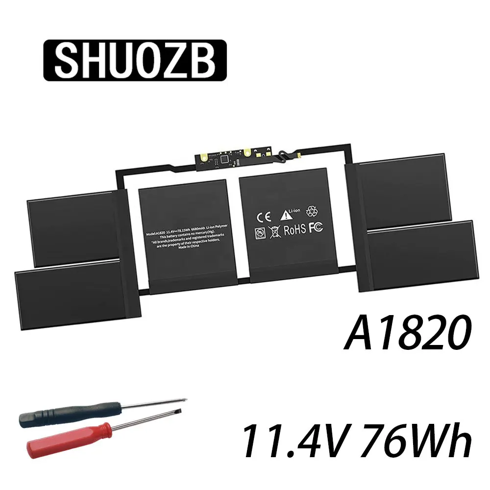 

SHUOZB 11.4V 76WH 6667mAh A1820 Laptop Battery For Apple Macbook Pro 15" A1707 2016 2017 Year MLH32CH/A MLW82CH/A 080-333-4000