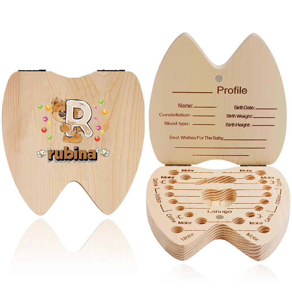 תיבת שן עץ עם שם אישי מארגן שן שומר זיכרון אחסון עמיד לשמירה על שן אבודת שן תיבת חוט אמביליקליה DIY