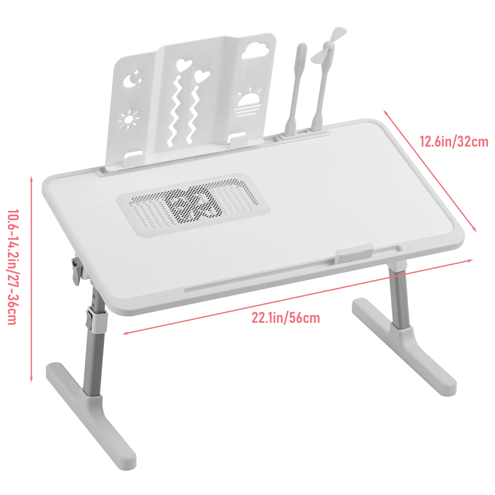 Laptop Bed Tray Table, Adjustable Lap Desk with Light Fan, Folding Laptop Desk for Bed with USB, Storage Drawer