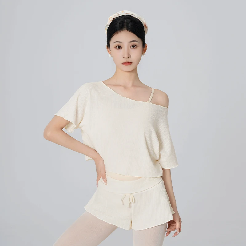 Chemisier de danse ample pour femmes, hauts de danse à manches courtes, chemises de danse modernes, blanc et noir, hauts de Sport de Yoga pour adultes et adolescents