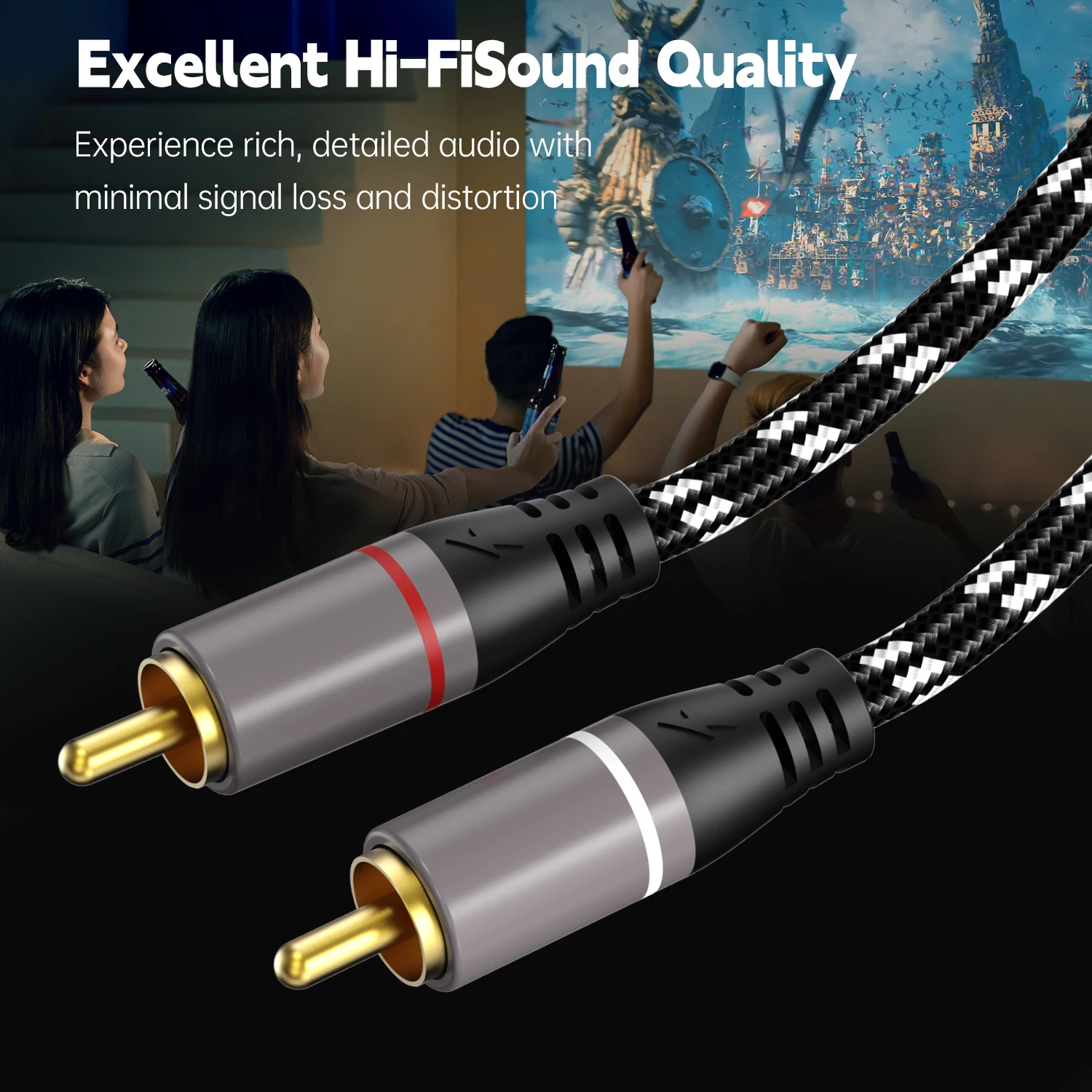 Premium HiFi Stereo RCA Audio Cable - Male to Male for Enhanced Sound Quality in Home Audio Systems