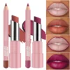 2Pcs Matte Lipstick&lip Liner Set Nude Brown Lipliner Pencil Waterproof Lip Liner Lasting Not Easy Fade 2 in 1 Lips Make Up Kit 1