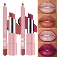 2Pcs Matte Lipstick&lip Liner Set Nude Brown Lipliner Pencil Waterproof Lip Liner Lasting Not Easy Fade 2 in 1 Lips Make Up Kit 1