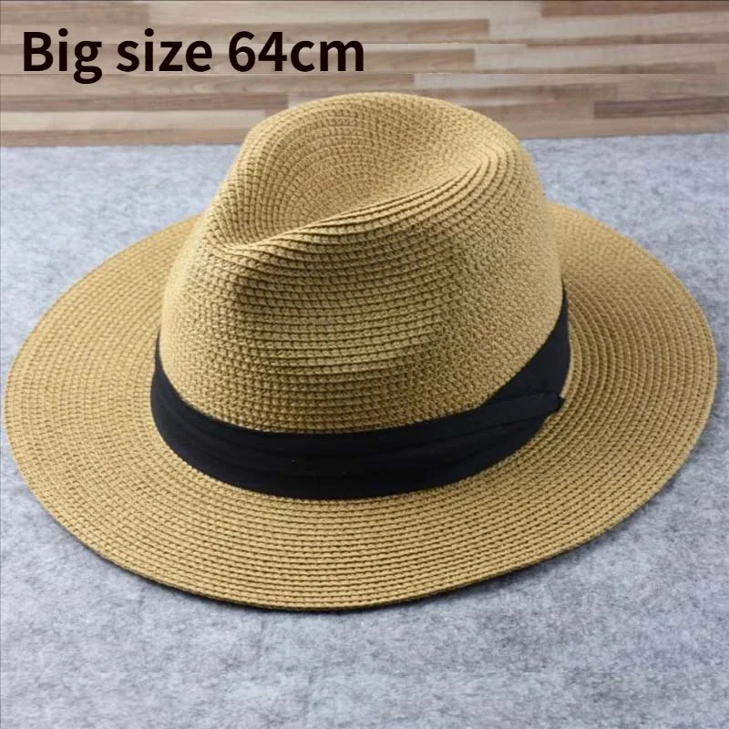Male Foldable Big Head Straw Hat Panama Summer Outdoors Cowboy Hat Sandy  Beach Sun Hats Man Plus Size Fedora Hat 57CM 60CM 64CM - AliExpress