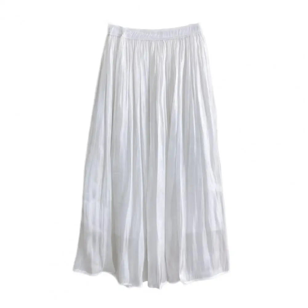 

Women's Pleated Skirt High Waist Long With Elastic Belt Solid Color Gloss Chiffon French Pleated Skirt