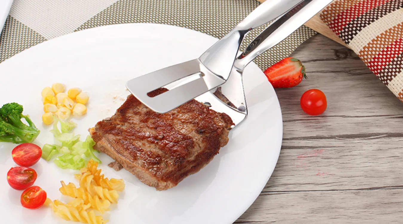 Kitchen Gadgets Stainless Steel Steak Clip Food Bread Barbecue Pizza Clip Outdoor Picnic BBQ Tongs Hand Cake Shovels for Grill