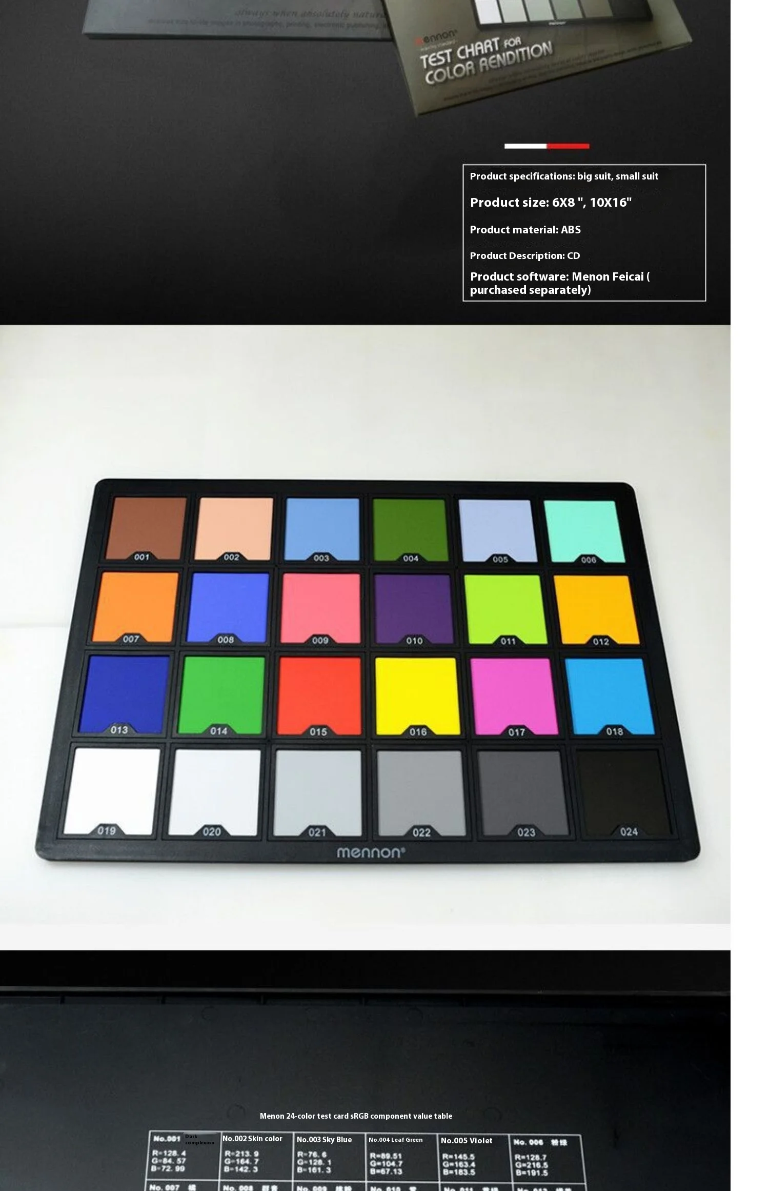 Menon Professional 24 Color checker Palette Board Card Test for Superior Digital Color Correction for Balancing Photo Editing