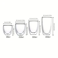 80/250/450ml Double-Wall Insulated Clear Glass Espresso Cups Perfect for Tea, Coffee, Latte, Cafe, Milk, Restaurant Use 6