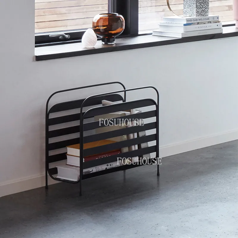 Designer Magazine Racks Floor Wrought Iron Magazine Rack Shelf Simple Bookcase Nordic Home Furniture Modern Minimalist Storage