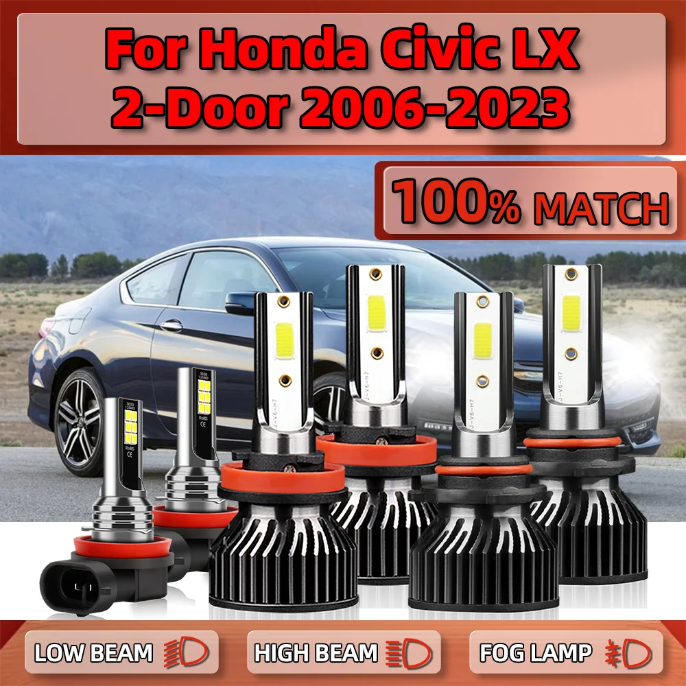 

60000LM LED Headlight Bulbs 6000K White Fog Lights 360W Car Lamps Plug&Play 12V For Honda Civic LX Coupe 2-Door 2006-2022 2023