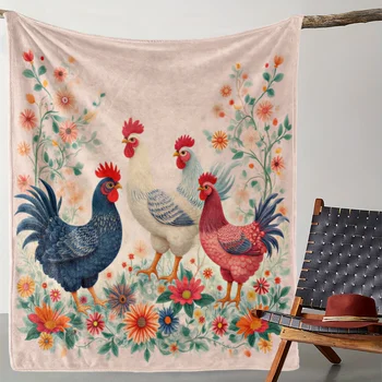 Vintage Floral Rooster Blanket 1